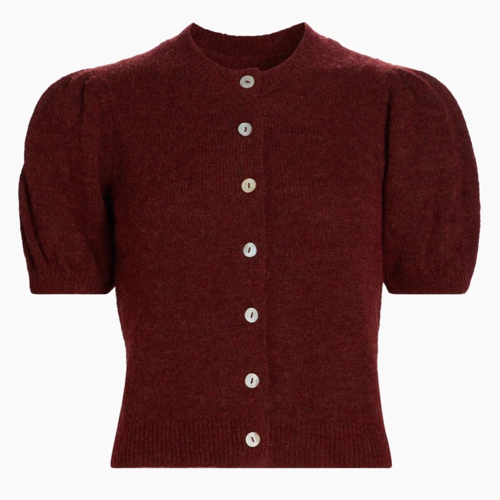 Doen Anisa Alpaca-Wool Puff-Sleeved Cardigan in Bordeaux